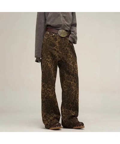 Tan Leopard Jeans Women&Men Denim Pants Female Oversize Wide Leg Trousers Street Wear Hip Hop Vintage Cotton Loose Casual Sma...