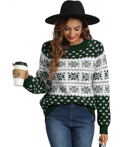 Women's Ugly Christmas Sweaters Snowflake Reindeer Long Sleeve Holiday Knit Xmas Sweater Pullover Tops Light Green $14.70 Swe...