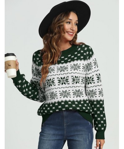 Women's Ugly Christmas Sweaters Snowflake Reindeer Long Sleeve Holiday Knit Xmas Sweater Pullover Tops Light Green $14.70 Swe...