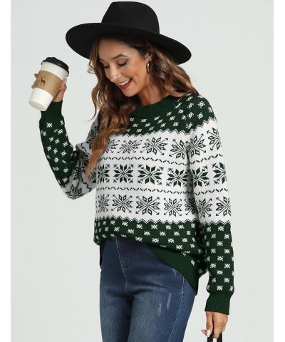 Women's Ugly Christmas Sweaters Snowflake Reindeer Long Sleeve Holiday Knit Xmas Sweater Pullover Tops Light Green $14.70 Swe...