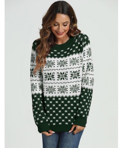 Women's Ugly Christmas Sweaters Snowflake Reindeer Long Sleeve Holiday Knit Xmas Sweater Pullover Tops Light Green $14.70 Swe...