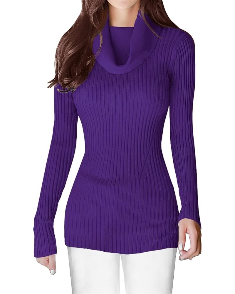 Women's Stretchable Cowl Neck Knit Long Sleeve Slim Fit Bodycon Sexy Sweater Cowlneck Purple2 $20.85 Sweaters