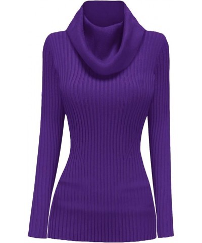 Women's Stretchable Cowl Neck Knit Long Sleeve Slim Fit Bodycon Sexy Sweater Cowlneck Purple2 $20.85 Sweaters