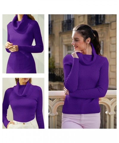 Women's Stretchable Cowl Neck Knit Long Sleeve Slim Fit Bodycon Sexy Sweater Cowlneck Purple2 $20.85 Sweaters