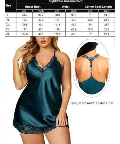 Women Lingerie Plus Size Satin Lace Chemise Nightgown Sexy Full Slips Sleepwear L-4XL Green $11.50 Sleep & Lounge