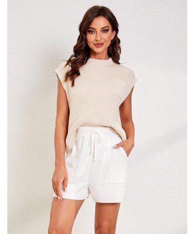 Women's Two Piece Knit Outfits Sweater Sets Solid Pullover High Waist Lounge Short Pants White $16.09 Activewear