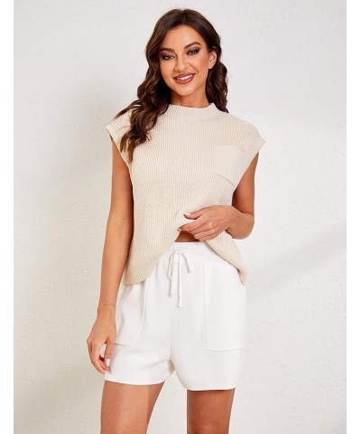 Women's Two Piece Knit Outfits Sweater Sets Solid Pullover High Waist Lounge Short Pants White $16.09 Activewear