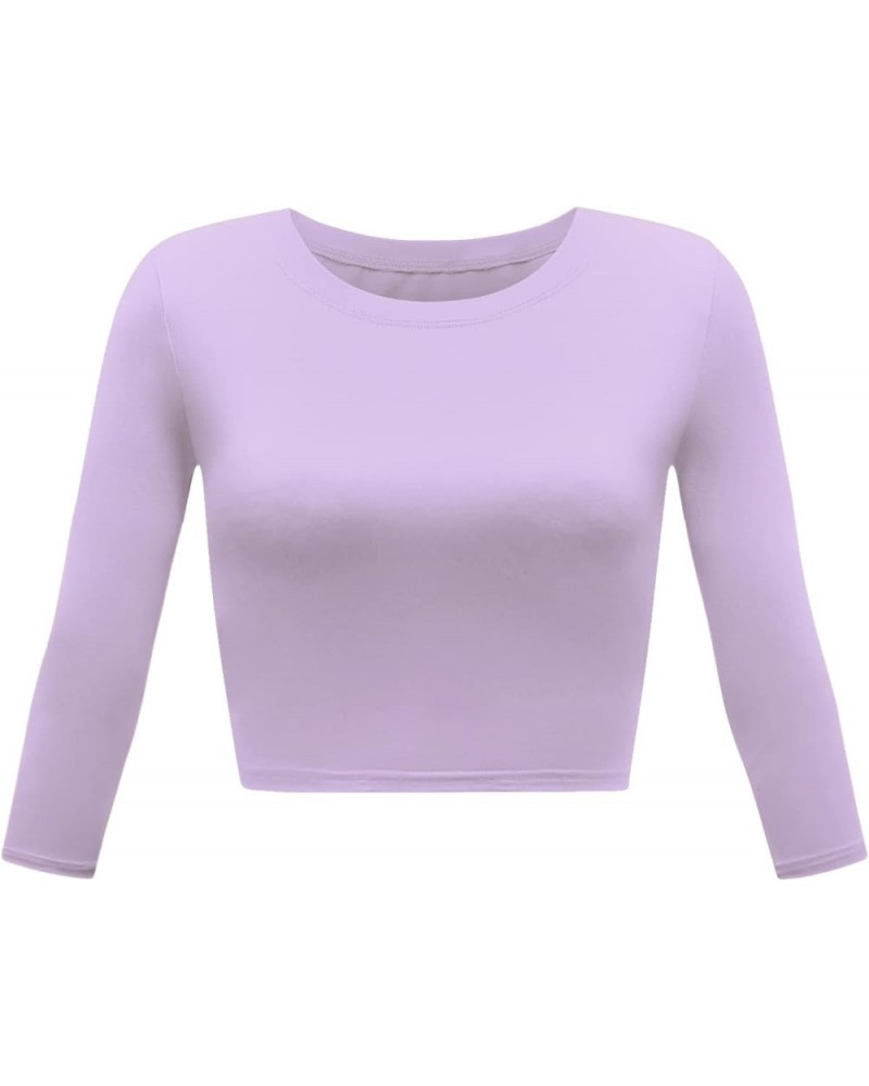 Women's Basic Round Neck 3/4 Sleeve Crop Top Light Purple $9.50 T-Shirts