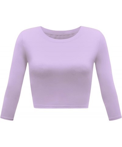 Women's Basic Round Neck 3/4 Sleeve Crop Top Light Purple $9.50 T-Shirts