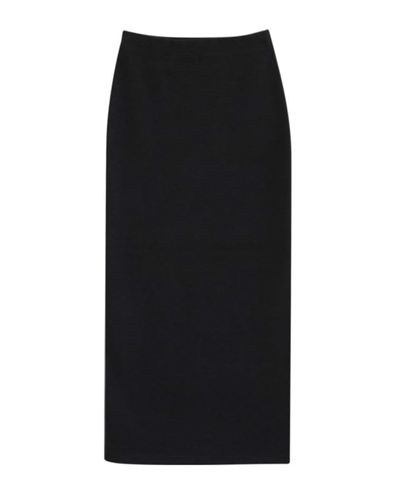 Women's Fleece Lined One Side Split Jersey Pull On Pencil Long Skirt Black $19.37 Skirts