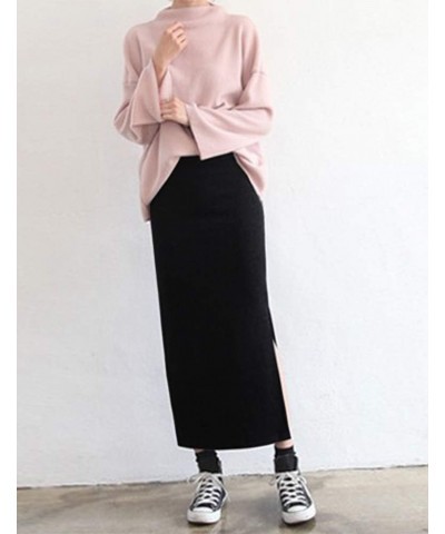 Women's Fleece Lined One Side Split Jersey Pull On Pencil Long Skirt Black $19.37 Skirts