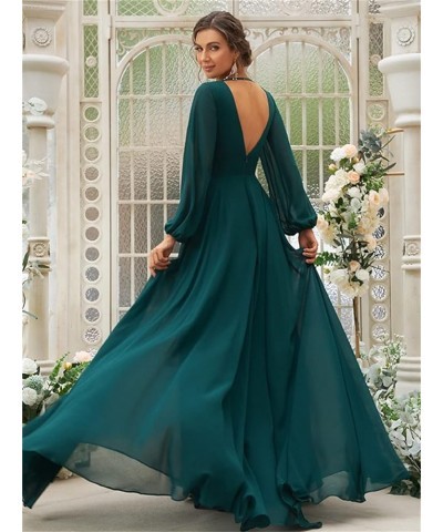 Women's Long Sleeves Bridesmaid Dresses V-Neck Chiffon A Line Formal Dress Evening Gowns with Train Sage $29.14 Dresses