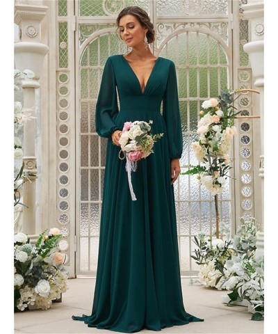 Women's Long Sleeves Bridesmaid Dresses V-Neck Chiffon A Line Formal Dress Evening Gowns with Train Sage $29.14 Dresses