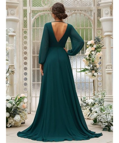 Women's Long Sleeves Bridesmaid Dresses V-Neck Chiffon A Line Formal Dress Evening Gowns with Train Sage $29.14 Dresses