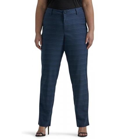 Women's Plus Size Wrinkle Free Relaxed Fit Straight Leg Pant Navy/Insignia Blue Plaid $19.59 Pants