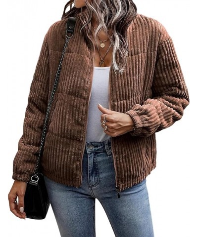 Women' s Corduroy Puffer Jacket Full Zip Puffy Jackets Long Sleeve Winter Bubble Coats Warm Outerwear Coats 01coffee $9.00 Ja...