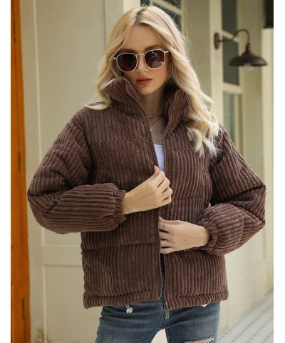 Women' s Corduroy Puffer Jacket Full Zip Puffy Jackets Long Sleeve Winter Bubble Coats Warm Outerwear Coats 01coffee $9.00 Ja...