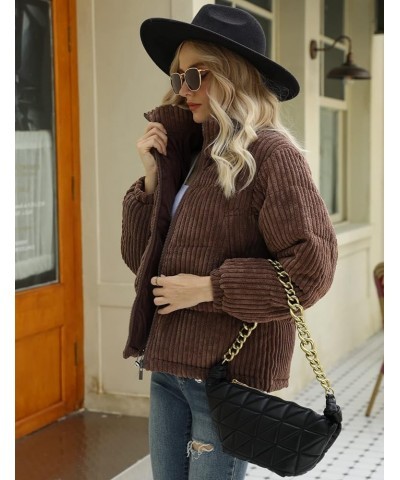 Women' s Corduroy Puffer Jacket Full Zip Puffy Jackets Long Sleeve Winter Bubble Coats Warm Outerwear Coats 01coffee $9.00 Ja...