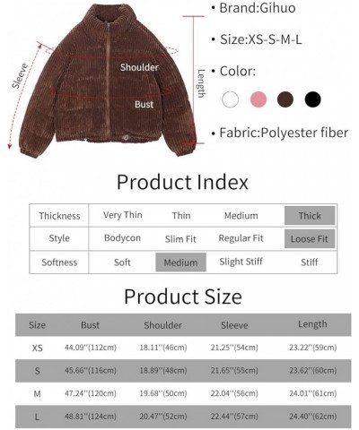 Women' s Corduroy Puffer Jacket Full Zip Puffy Jackets Long Sleeve Winter Bubble Coats Warm Outerwear Coats 01coffee $9.00 Ja...