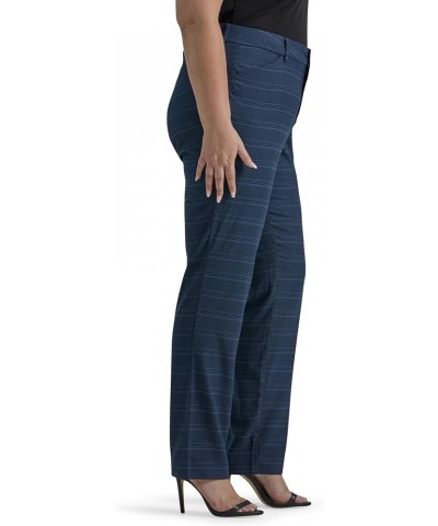 Women's Plus Size Wrinkle Free Relaxed Fit Straight Leg Pant Navy/Insignia Blue Plaid $19.59 Pants