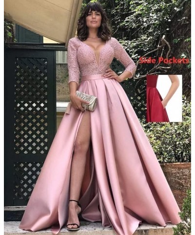 Satin Prom Dresses Long A Line Ball Gowns with Slit Sequin Evening Formal Dresses for Women Backless 2024 Grayish Blue $41.24...