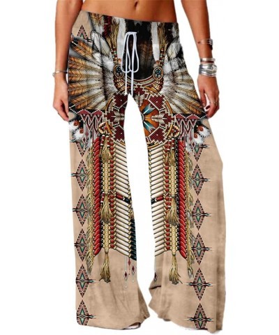 Womens Native Indians Pants Casual 3D Graphic Native American Wide Pants Trousers Featherstripe $11.52 Activewear