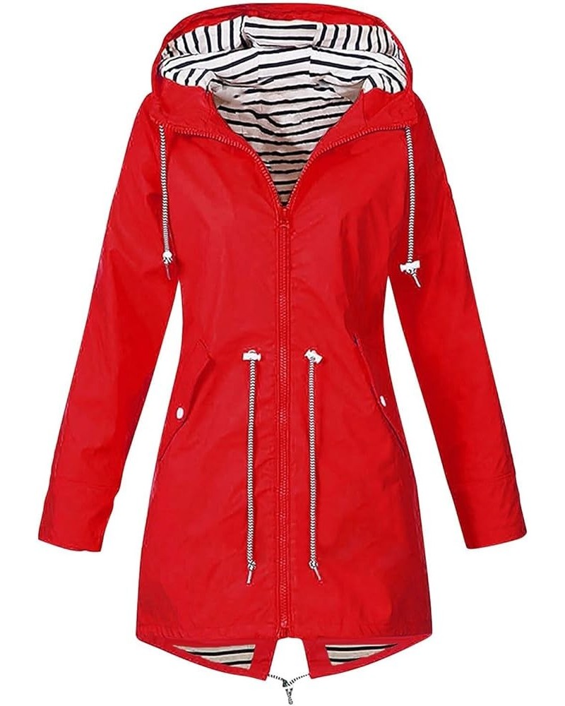 Rain Jackets For Women Waterproof With Hood Lightweight Casual Anorak Travel Hiking Coats with Pockets 720 E-red $13.50 Jackets