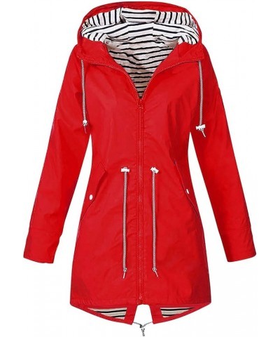 Rain Jackets For Women Waterproof With Hood Lightweight Casual Anorak Travel Hiking Coats with Pockets 720 E-red $13.50 Jackets