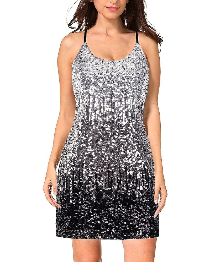 Women's Glitter Sequin Dress Adjustable Spaghetti Strap Sparkle Party Dresses Silver/Gray/Black $10.00 Dresses