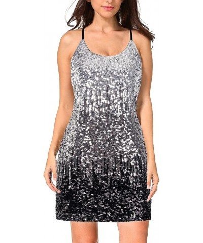 Women's Glitter Sequin Dress Adjustable Spaghetti Strap Sparkle Party Dresses Silver/Gray/Black $10.00 Dresses