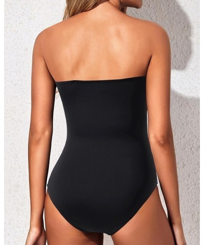 Women Strapless One Piece Swimsuits Tummy Control Bandeau Bathing Suits Retro Slimming Swimwear Black $18.33 Swimsuits