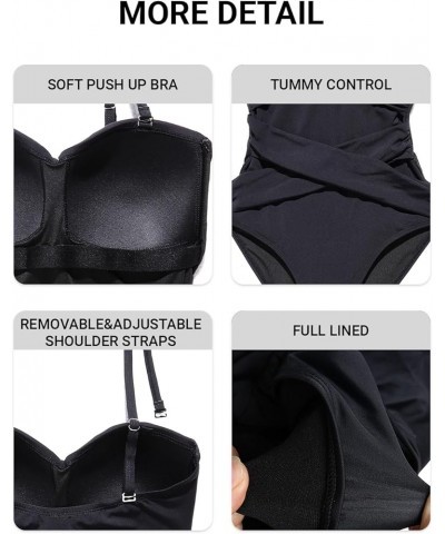 Women Strapless One Piece Swimsuits Tummy Control Bandeau Bathing Suits Retro Slimming Swimwear Black $18.33 Swimsuits