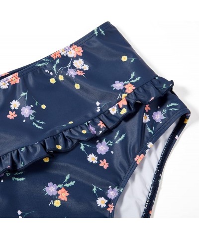 Womens Shirred Bandeau Bikini Cute Two Piece Swimsuit Off Shoulder High Waist Bathing Suit Blue Floral -2 $14.08 Swimsuits