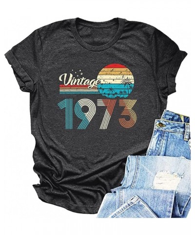 50th Birthday Gift Shirts Vintage 1973 Original Parts T Shirt for Women Letter Print Retro Birthday Casual Tee Tops Dark Grey...