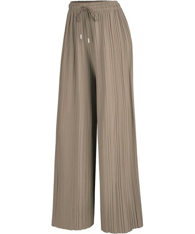 Women's Pleated Wide Leg Palazzo Pants with Drawstring Wb1484_khaki $14.36 Pants