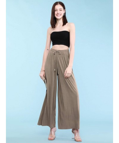 Women's Pleated Wide Leg Palazzo Pants with Drawstring Wb1484_khaki $14.36 Pants