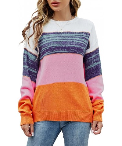 LIFOER Women's Color Block Pullover Sweater Long Sleeve Knit Patchwork Sweater Casual Crewneck Jumper Tops Purple $10.25 Swea...