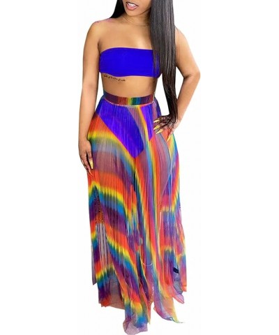 Women Sexy Bikini Cover Up Set Strapless Tube Crop Top Mesh Maxi Skirt 3 Piece Set Beachwear X-blue $15.00 Swimsuits