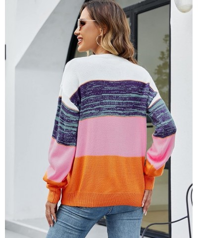 LIFOER Women's Color Block Pullover Sweater Long Sleeve Knit Patchwork Sweater Casual Crewneck Jumper Tops Purple $10.25 Swea...