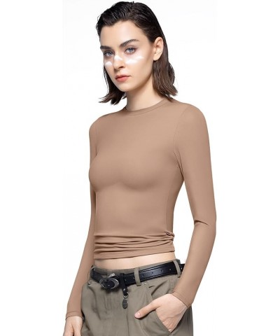 Women's Clothing Long Sleeve T Shirts Bodysuit Crew Neck Slim Fit Tops Sexy Basic Tee Smoke Cloud Pro Collection 231020-camel...