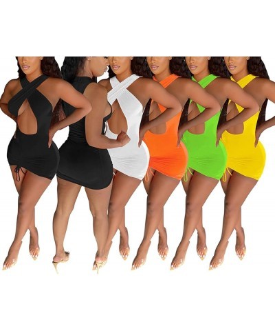 Women Sexy Mini Dresses Crisscross Bandage Halter Top Ruched Skirts Bodycon Short Dress Party Club White $15.29 Dresses