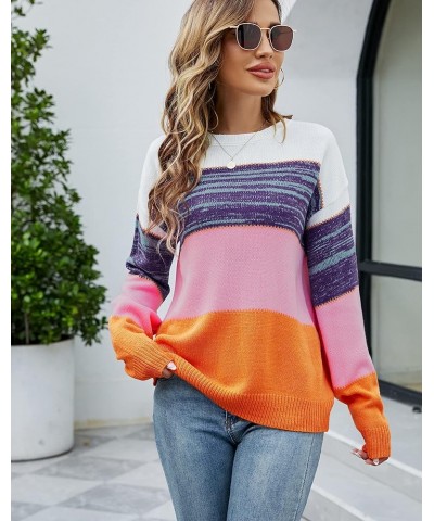 LIFOER Women's Color Block Pullover Sweater Long Sleeve Knit Patchwork Sweater Casual Crewneck Jumper Tops Purple $10.25 Swea...