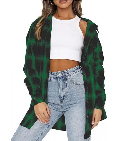 Womens Flannel Plaid Shirts Oversized Long Sleeve Button Down Buffalo Plaid Shirt Blouse Tops Green $9.66 Blouses