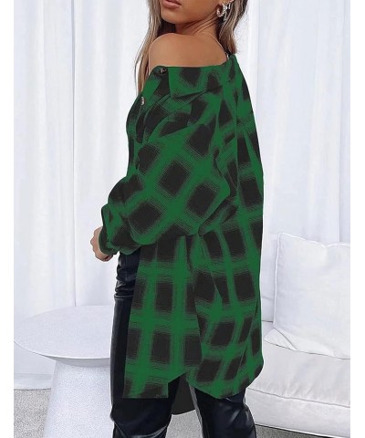 Womens Flannel Plaid Shirts Oversized Long Sleeve Button Down Buffalo Plaid Shirt Blouse Tops Green $9.66 Blouses