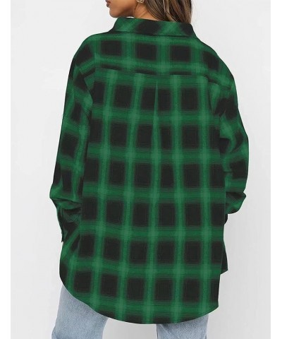 Womens Flannel Plaid Shirts Oversized Long Sleeve Button Down Buffalo Plaid Shirt Blouse Tops Green $9.66 Blouses