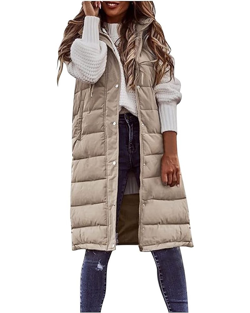 Long Puffer Vest for Womens Sleeveless with Hood Long Down Vest with Stand Collar Thick Hooded Sleeveless Long Coats Jacket A...