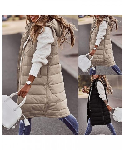 Long Puffer Vest for Womens Sleeveless with Hood Long Down Vest with Stand Collar Thick Hooded Sleeveless Long Coats Jacket A...