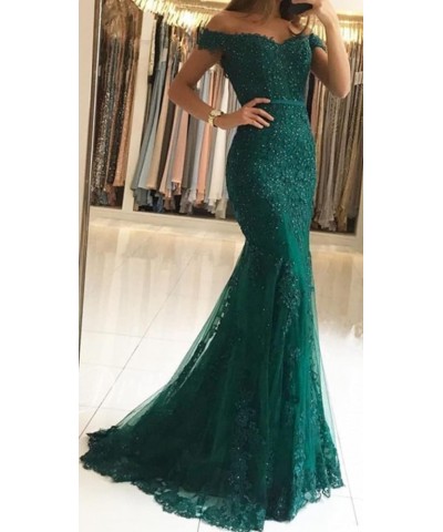 Lace Mermaid Prom Dresses for Women Bodycon Off The Shoulder Formal Dress with Train BD409 Burgundy $44.10 Dresses