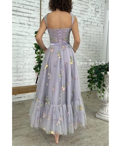 Flower Embroidered Tulle Prom Dresses Corset Tea Length Sweetheart Neck Formal Evening Party Gown 01-blue $42.92 Dresses