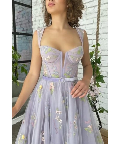 Flower Embroidered Tulle Prom Dresses Corset Tea Length Sweetheart Neck Formal Evening Party Gown 01-blue $42.92 Dresses